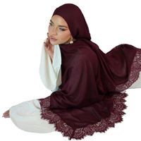 Nouveau design – Écharpe hijab en modal et dentelle pour l'été – Douce, longue, respirante et confortable – Châle islamique – Foulard pour femmes musulmanes QK412