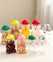 Gobelet personnalisé transparent de 20 oz en forme d'ours en peluche mignon, bouteille à boisson, tasse à café, tasse à boire en forme d'ours avec couvercle chapeau haut et paille