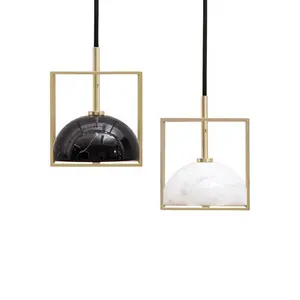 Mini Marmer Messing Kroonluchter Verlichting Moderne Zwarte Luxe Opknoping Lampen Led Hotel Decoratieve Hanglamp