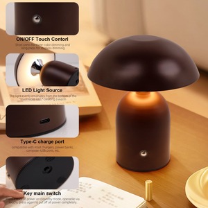 Lampe de bureau rechargeable en forme de champignon, style simple, protection des yeux, lampe de chevet pour chambre d'enfant, ambiance chaleureuse, luminosité réglable - Product Image 4