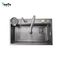 Fregadero de Cocina Inteligente Nano Negro de Acero Inoxidable 304 con Lava-Tazas Tipo Cascada Raindance