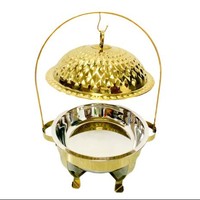 Réchaud de buffet suspendu de luxe en acier inoxydable doré à motif diamant, chauffant à l'alcool, pour la conservation de la chaleur, idéal pour hôtels et restaurants
