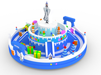 Château gonflable commercial à thème gâteau d'anniversaire, décor de dessin animé, équipement de divertissement extérieur pour enfants, parc gonflable