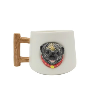 Mug en céramique 3D personnalisable en forme de Pug, tasse à thé au lait fantaisie peinte à la main, mignonne tasse à boisson en forme d'animal, 12x8x9cm 12oz - Product Image 1