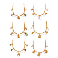 Collier Pendentif en Acier Inoxydable Plaqué Or avec Strass, Motifs Éléphant, Ours et Cheval de Troie, Bijou de Mode Polyvalent Multi-éléments de Niche