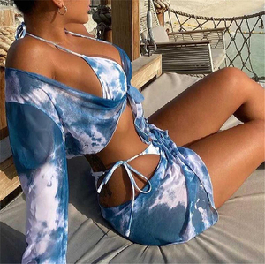 4 piezas Tie Dye Bikini señoras Split traje de baño mujeres 2023 malla Push Up <span class=keywords><strong>Vikini</strong></span> Sexy chica nalgas traje de baño - Product Image 1