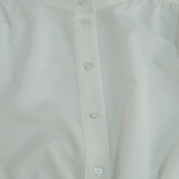 Blus Wanita Kerah Mandarin 100% KATUN Pinggang Elastis Lengan Mengembang Kancing Setengah Baju Putih Kasual Atasan Kantor