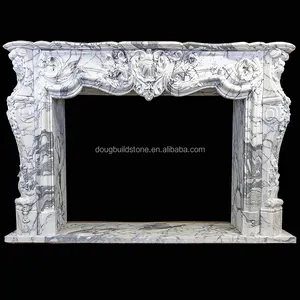 Dougbuild Classical French Style Design Hand Carved White Calacatta Marble Fireplace Mental