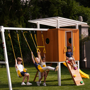 庭园のジムやアミューズメントパーク屋外レクリエーションのための小さなスライドとスイングを备えた木制の游び场セット - Product Image 5