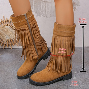 Mode européenne américaine mi-mollet <span class=keywords><strong>bottes</strong></span> en <span class=keywords><strong>daim</strong></span> femmes grande taille rétro talon mince sans lacet gland chevalier <span class=keywords><strong>bottes</strong></span> hauteur - Product Image 6