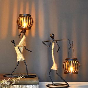 Carrying Hoe Girl Handmade <b>Candle</b> Holder Creative Wrought Iron Candlestick Candlelight Romantic <b>Dinner</b> Table Decoration Art Gift - Product Image 2