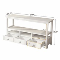 Meuble de couloir en bois blanc antique, long, pour entrée, véranda, accent, entrée, meuble mural, console avec étagère