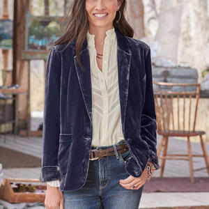 Blazer court en velours d'or pour femmes, bouton unique, en laine/soie, vente en gros, tailles S-2XL - Product Image 4