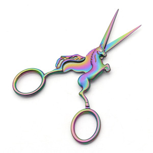 Colored <b>Titanium</b> Horse Shaped Scissors Stainless Steel Straight Head Home Use Cross Stitch Tea Bag Shears - Product Image 1