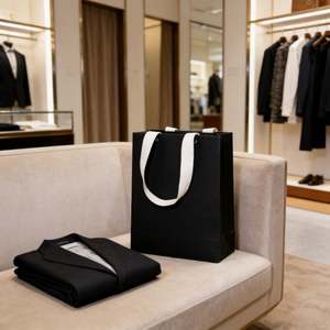 Bolsa de Compras de Cartón Negro con Diseño Personalizable, Remaches, Asas de Hilo de Algodón y Reciclable para Uso en Comercios Minoristas - Product Image 5