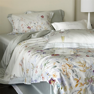 Juego de Edredón de Verano de Lujo Premium 80S <span class=keywords><strong>Lyocell</strong></span>, 4 Piezas, Elegante Estampado Floral Digital, Relleno de Fibra de Proteína de Seda, Enfriamiento Instantáneo - Product Image 1