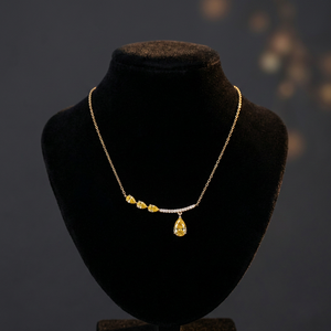 Collier pendentif en diamant jaune taille poire de luxe, bijoux en or massif, collier en diamant certifié IGI/GIA - Product Image 1