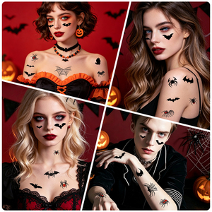 30 feuilles de tatouages temporaires toile d'araignée pour Halloween, kit de maquillage d'Halloween, tatouages pour le visage, faux tatouages réalistes 3D en forme de toile d'araignée - Product Image 5