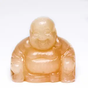 Wholesale carved small stone animals figurines natural yellow jade 37*37mm gemstone sitting happy buddha for home decor