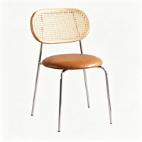 Chaise de salle à manger en rotin style rétro nordique, chaise de restaurant design de style mid-century, tabouret de salle à manger pour la maison, chaise à dossier pour maison d'hôtes et café