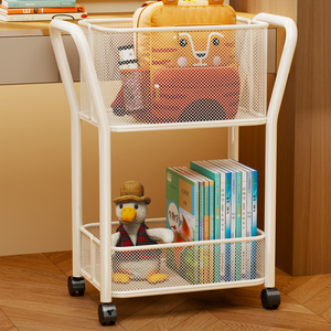 Storage Cart For Books And <b>Backpacks</b> 2 Tier With <b>Wheels</b> Study Organizer For Student Desk White And Black Available - Product Image 1