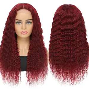 V U Part Human Hair wigs wear and go Red 99J Burgundy Color Kinky Curly Wave Virgin Wig Upgrade Brazilian Clip In Half Wig