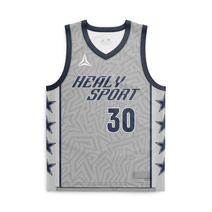 HEALY 26-27 Camiseta de Baloncesto Retro con Estampado de Estrellas Grises y Azul Marino, Cuello en V, Transpirable, de Malla, para Entrenamiento - Product Image 1