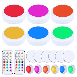 Thay Đổi Độ Sáng Từ Xa 16 Màu Pin <span class=keywords><strong>Powered</strong></span> <span class=keywords><strong>LED</strong></span> Dưới Mini Ánh Sáng Ban Đêm Điều Khiển Puck Đèn <span class=keywords><strong>LED</strong></span> Tủ Đèn Tường, LAMP-NIG - Product Image 3