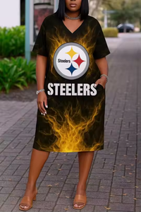 उच्च गुणवत्ता वाले खेल मैडिका फुटबॉल पोशाक डिजिटल मुद्रित प्लस आकार की महिला दैनिक घुटने की लंबाई वाले वी-गर्दन खेल कपड़े पहने - Product Image 2