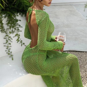 Vestido de Punto <span class=keywords><strong>para</strong></span> <span class=keywords><strong>Mujer</strong></span>, Nuevo <span class=keywords><strong>para</strong></span> Primavera y Verano, Sexy, con Aberturas, Transparente, de Color Sólido, Espalda Descubierta, <span class=keywords><strong>para</strong></span> Vacaciones - Product Image 3