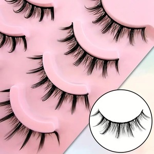 Faux <span class=keywords><strong>cils</strong></span> synthétiques style Kpop Manga, tiges rigides en plastique et coton, 5 paires, bouclés effet fée, extrémités épaisses, plateau rose - Product Image 3