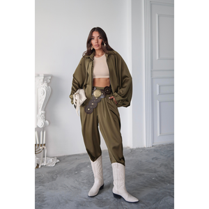 Blouson bomber en satin kaki pour femme - Product Image 2