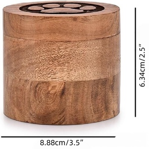 Kotak Bulat Kayu Solid untuk Abu Hewan Peliharaan, Kotak Kenang-kenangan Memorial Hewan Peliharaan dengan Cetakan Jejak Kaki dan Botol Kaca - Product Image 2