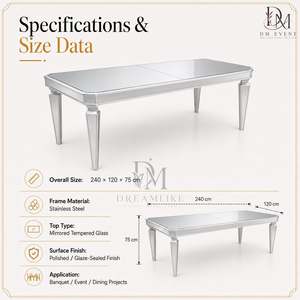 Mesa de Banquete Rectangular de Acero Inoxidable de Alta Gama con Tapa de Espejo y Patas Cónicas para Bodas y Eventos, Suministro al por Mayor - Product Image 5