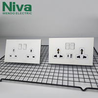 Enchufes de pared de latón retro estándar del Reino Unido, interruptor de luz con palanca de doble enchufe, 10A 220-250V