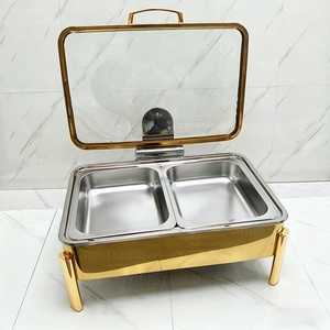 Calentador de Comida Cuadrado Hidráulico de Acero Inoxidable <span class=keywords><strong>Dorado</strong></span> de 9L para Buffet de <span class=keywords><strong>Hotel</strong></span>, con Calentamiento Eléctrico y a Combustible - Product Image 4