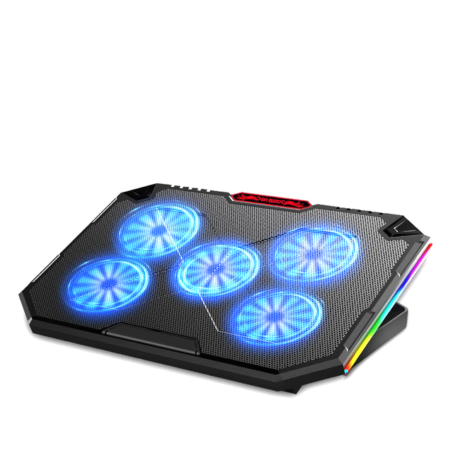 NUOXI Five Fans 120mm Laptop Cooler with RGB Light Adjustable Speed 2 USB Ports up to 17'' Plastic+metal Air-Cooled Stock