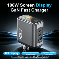 Adaptateur de chargeur mural 100W GaN avec écran TFT, 2C1A, charge super rapide PD100W, certifié pour ordinateur portable, chargeur d'alimentation LED Type-C