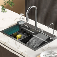 Usine personnalisée intelligente multifonction intelligente numérique led cascade cuisine nano évier en nid d'abeille évier de cuisine avec lave-gobelets