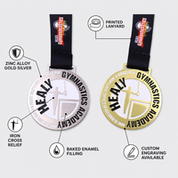 Médaille de gymnastique personnalisée en alliage de zinc, récompense sportive en métal émaillé avec cordon imprimé pour compétition d'académie de gymnastique, souvenir et récompense