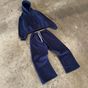 Sweats à capuche délavés à l'acide personnalisés Sun Faded High Gsm Stone Washed Sweatshirt Ensemble sweat à capuche et pantalon de survêtement pour hommes