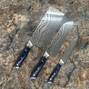<span class=keywords><strong>Couteau</strong></span> <span class=keywords><strong>Santoku</strong></span> de <span class=keywords><strong>chef</strong></span> de cuisine en acier inoxydable à lame en acier damas japonais à motif laser de 7 pouces - Product Image 3