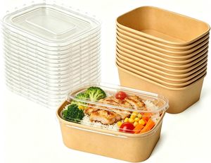 Cajas y Tazones de Papel Kraft Biodegradables Desechables para Alimentos, Cuadrados, 1400 ml/47 oz, Venta al por Mayor, Impresiones Personalizadas - Product Image 1