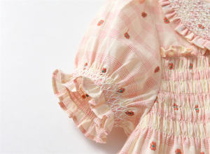 Custom Elegant Kids <strong>Dress</strong> Summer Hand Smocked Children Clothing Button Sweet Floral Princess <strong>Baby</strong> <strong>Girl</strong> <strong>Dresses</strong> Direct Factory - Product Image 4