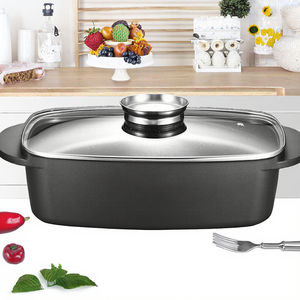 หม้อโลหะสำหรับทำอาหารกระทะปลาพร้อมฝาแก้วทำจากอะลูมิเนียมหล่อขึ้นรูปดีไซน์ทันสมัย - Product Image 3