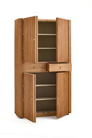 Armoire haute en bois de chêne et de bouleau de style Japandi, 4 portes, 2 tiroirs, avec design à lattes verticales