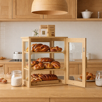 Présentoir à pâtisserie moderne en bambou à trois niveaux, écologique, avec façade transparente, pour beignets, cupcakes, biscuits, muffins, bagels et desserts