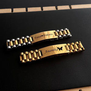 Bracciale Personalizzato in Acciaio Inox 316L con Nome e Logo Incisi al Laser, Placca Curva Placcata Oro 18K, Regalo Personalizzato - Product Image 2