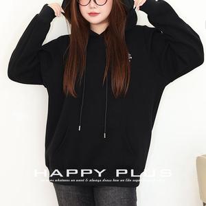 Sweat-shirt à capuche ample pour femme Happy Plus, noir jais, grande taille, automne-hiver, décontracté, tricoté, avec étiquette N9052 - Product Image 1