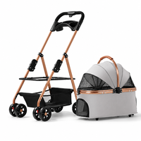 3 Modelos de Carrito Plegable de Aleación de Aluminio para Mascotas, Perros, Gatos y Mascotas Pequeñas, Plegado con un Botón, Bandeja Desmontable, Portavasos, Cesta de Almacenamiento